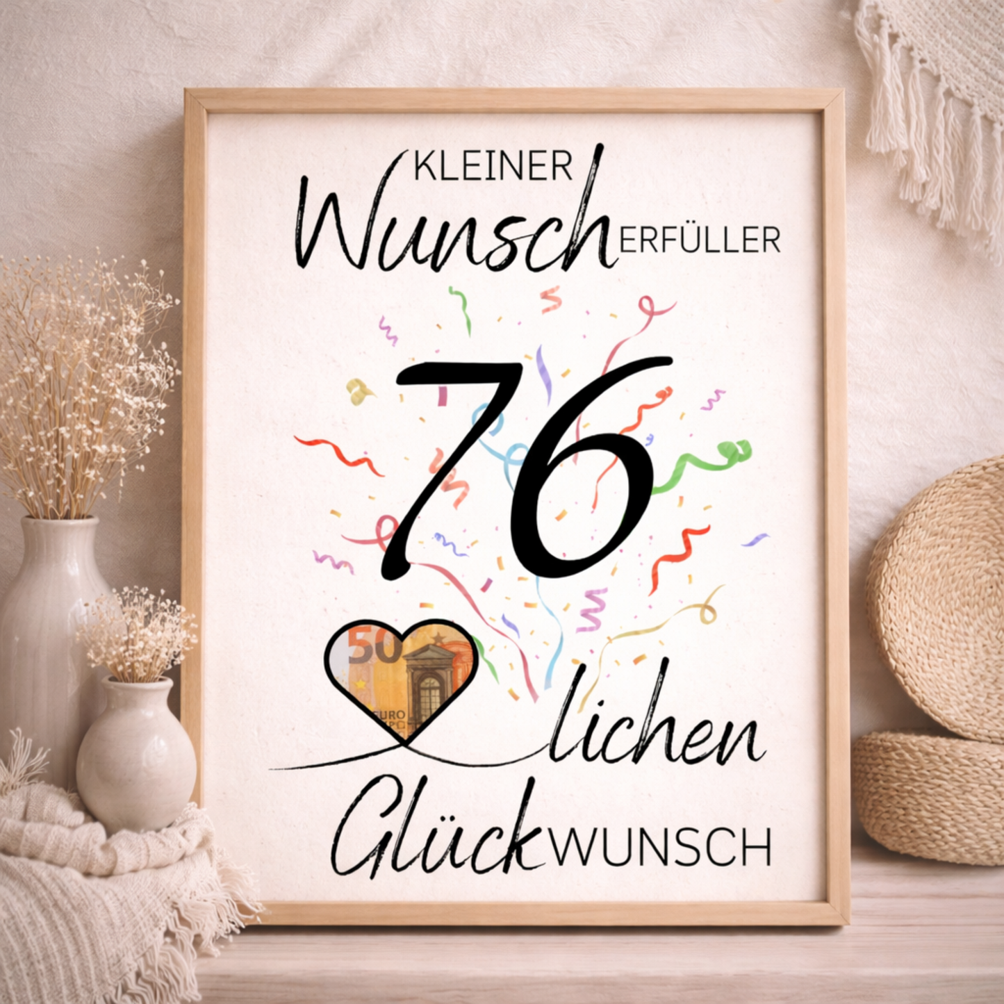 Geldgeschenk 76. Geburtstag Wunscherfüller | Digitaler Download | Last Minute Geschenkidee zum Ausdrucken
