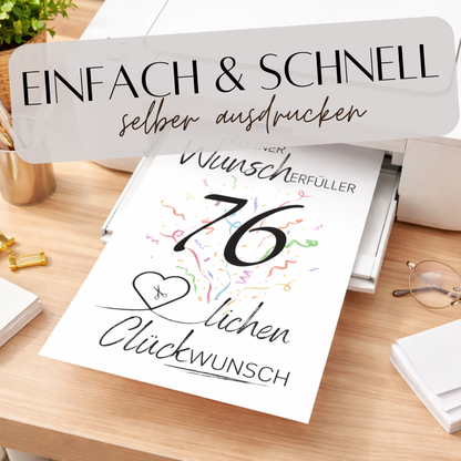 Geldgeschenk 76. Geburtstag Wunscherfüller | Digitaler Download | Last Minute Geschenkidee zum Ausdrucken