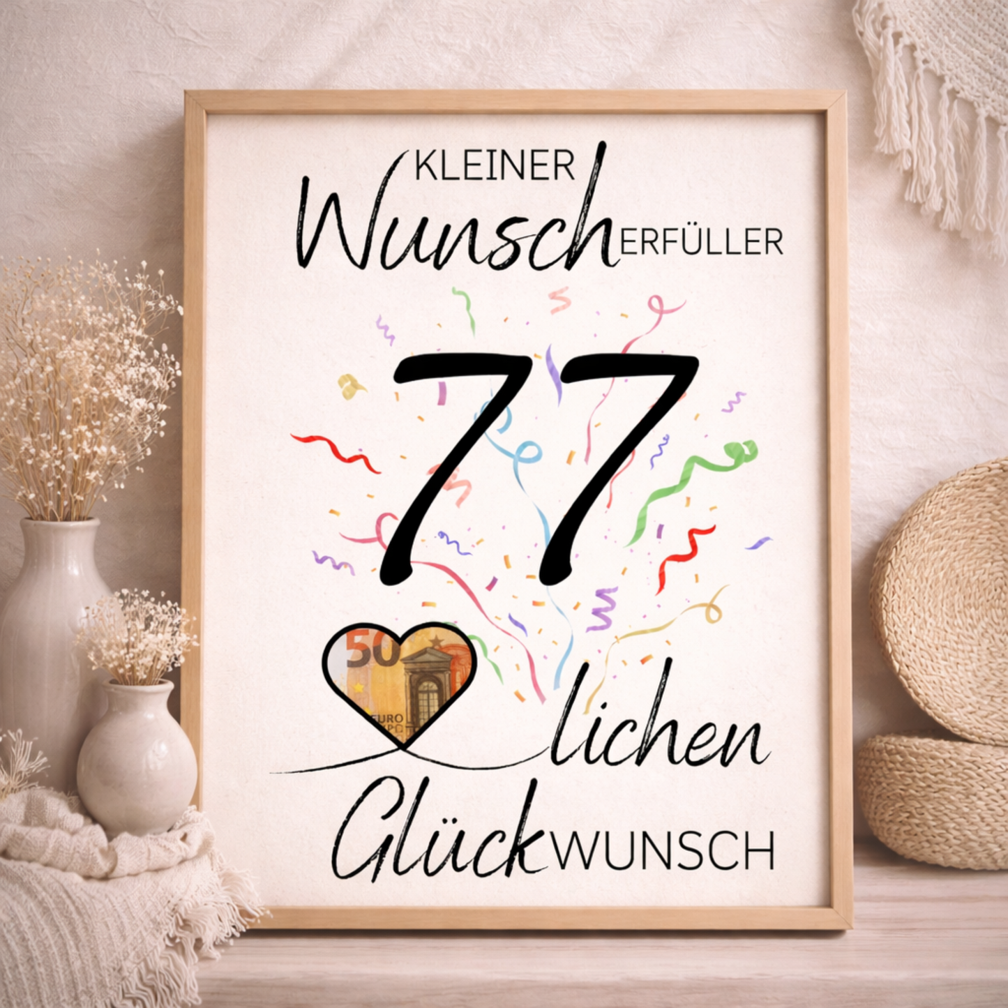 Geldgeschenk 77. Geburtstag Wunscherfüller | Digitaler Download | Last Minute Geschenkidee zum Ausdrucken