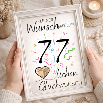 Geldgeschenk 77. Geburtstag Wunscherfüller | Digitaler Download | Last Minute Geschenkidee zum Ausdrucken