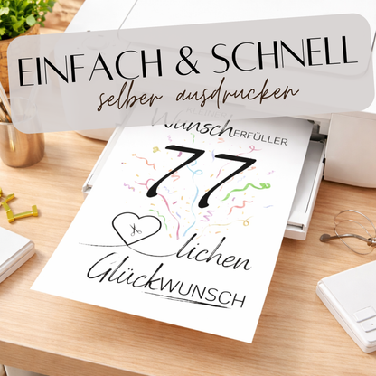 Geldgeschenk 77. Geburtstag Wunscherfüller | Digitaler Download | Last Minute Geschenkidee zum Ausdrucken
