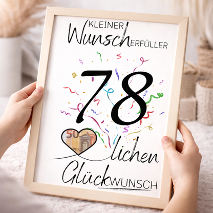 Geldgeschenk 78. Geburtstag Wunscherfüller | Digitaler Download | Last Minute Geschenkidee zum Ausdrucken