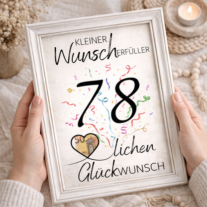 Geldgeschenk 78. Geburtstag Wunscherfüller | Digitaler Download | Last Minute Geschenkidee zum Ausdrucken