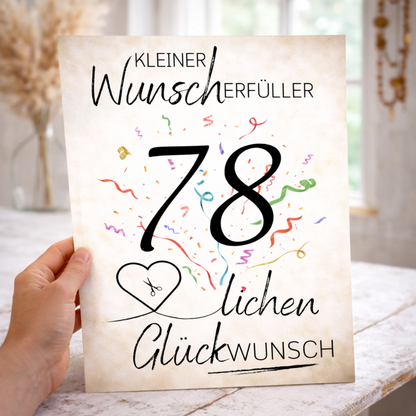 Geldgeschenk 78. Geburtstag Wunscherfüller | Digitaler Download | Last Minute Geschenkidee zum Ausdrucken