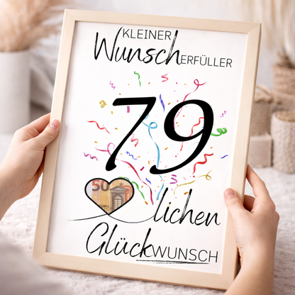 Geldgeschenk 79. Geburtstag Wunscherfüller | Digitaler Download | Last Minute Geschenkidee zum Ausdrucken