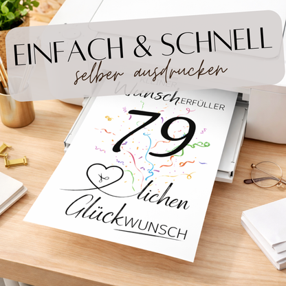 Geldgeschenk 79. Geburtstag Wunscherfüller | Digitaler Download | Last Minute Geschenkidee zum Ausdrucken