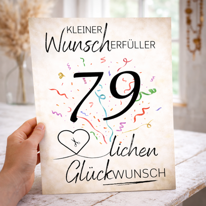Geldgeschenk 79. Geburtstag Wunscherfüller | Digitaler Download | Last Minute Geschenkidee zum Ausdrucken