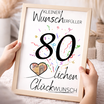 Geldgeschenk 80. Geburtstag Wunscherfüller | Digitaler Download | Last Minute Geschenkidee zum Ausdrucken