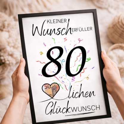 Geldgeschenk 80. Geburtstag Wunscherfüller | Digitaler Download | Last Minute Geschenkidee zum Ausdrucken