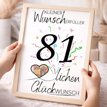 Geldgeschenk 81. Geburtstag Wunscherfüller | Digitaler Download | Last Minute Geschenkidee zum Ausdrucken