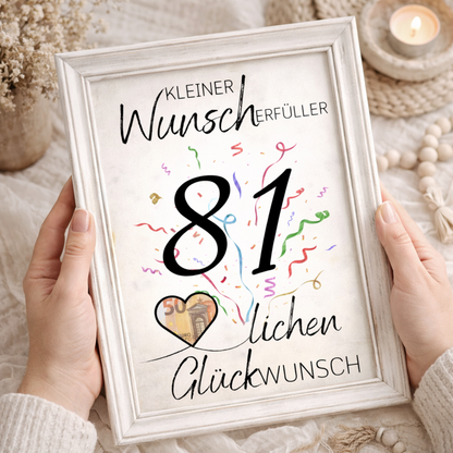 Geldgeschenk 81. Geburtstag Wunscherfüller | Digitaler Download | Last Minute Geschenkidee zum Ausdrucken