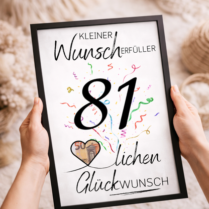 Geldgeschenk 81. Geburtstag Wunscherfüller | Digitaler Download | Last Minute Geschenkidee zum Ausdrucken