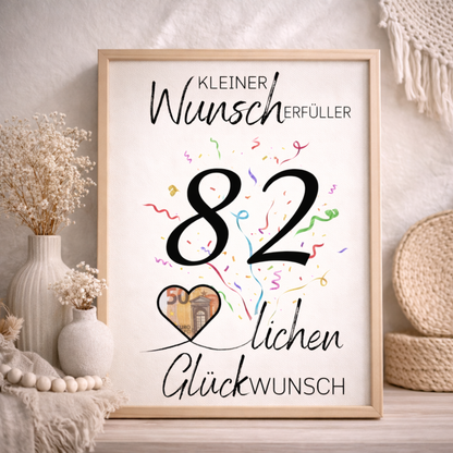 Geldgeschenk 82. Geburtstag Wunscherfüller | Digitaler Download | Last Minute Geschenkidee zum Ausdrucken
