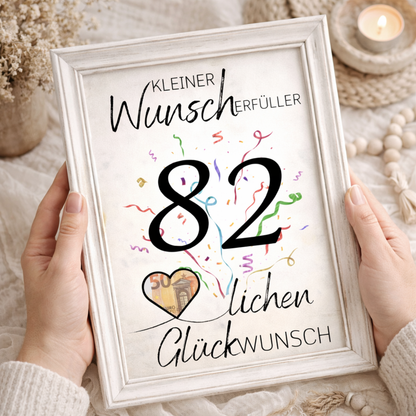 Geldgeschenk 82. Geburtstag Wunscherfüller | Digitaler Download | Last Minute Geschenkidee zum Ausdrucken