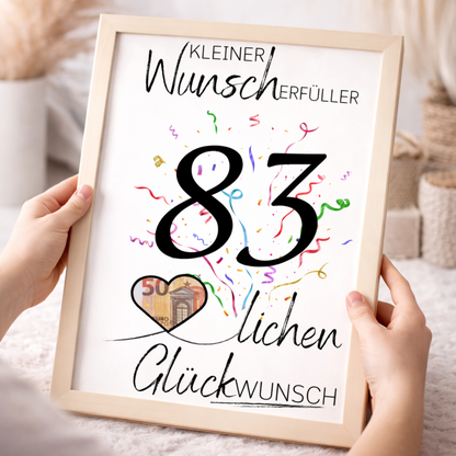 Geldgeschenk 83. Geburtstag Wunscherfüller | Digitaler Download | Last Minute Geschenkidee zum Ausdrucken