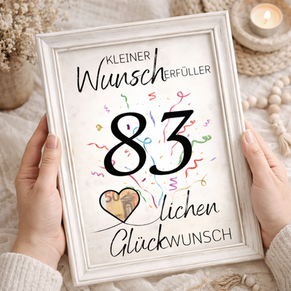 Geldgeschenk 83. Geburtstag Wunscherfüller | Digitaler Download | Last Minute Geschenkidee zum Ausdrucken