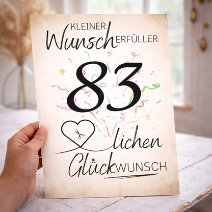 Geldgeschenk 83. Geburtstag Wunscherfüller | Digitaler Download | Last Minute Geschenkidee zum Ausdrucken