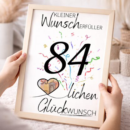 Geldgeschenk 84. Geburtstag Wunscherfüller | Digitaler Download | Last Minute Geschenkidee zum Ausdrucken