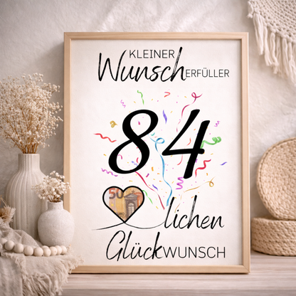 Geldgeschenk 84. Geburtstag Wunscherfüller | Digitaler Download | Last Minute Geschenkidee zum Ausdrucken
