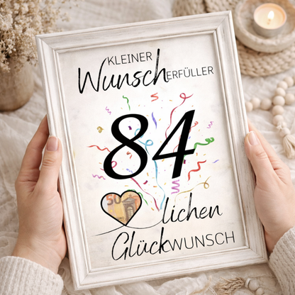 Geldgeschenk 84. Geburtstag Wunscherfüller | Digitaler Download | Last Minute Geschenkidee zum Ausdrucken