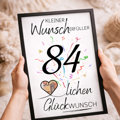 Geldgeschenk 84. Geburtstag Wunscherfüller | Digitaler Download | Last Minute Geschenkidee zum Ausdrucken