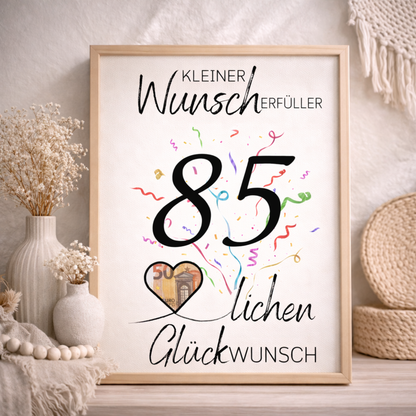 Geldgeschenk 85. Geburtstag Wunscherfüller | Digitaler Download | Last Minute Geschenkidee zum Ausdrucken