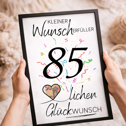Geldgeschenk 85. Geburtstag Wunscherfüller | Digitaler Download | Last Minute Geschenkidee zum Ausdrucken