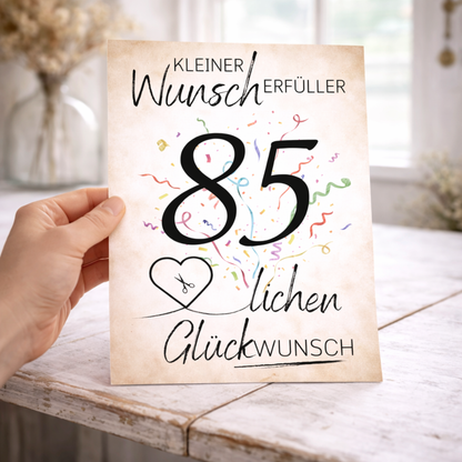 Geldgeschenk 85. Geburtstag Wunscherfüller | Digitaler Download | Last Minute Geschenkidee zum Ausdrucken