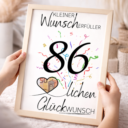 Geldgeschenk 86. Geburtstag Wunscherfüller | Digitaler Download | Last Minute Geschenkidee zum Ausdrucken