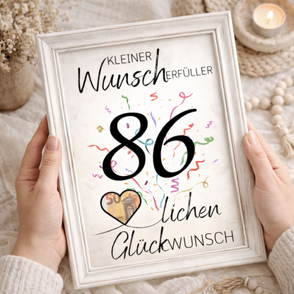 Geldgeschenk 86. Geburtstag Wunscherfüller | Digitaler Download | Last Minute Geschenkidee zum Ausdrucken