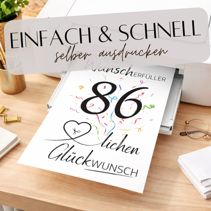 Geldgeschenk 86. Geburtstag Wunscherfüller | Digitaler Download | Last Minute Geschenkidee zum Ausdrucken