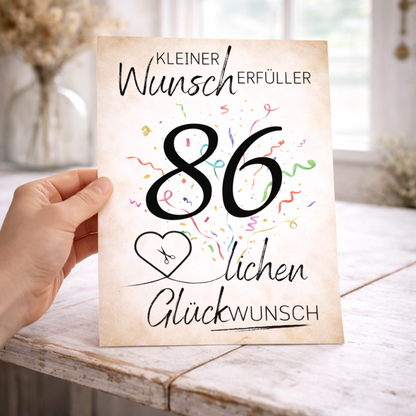 Geldgeschenk 86. Geburtstag Wunscherfüller | Digitaler Download | Last Minute Geschenkidee zum Ausdrucken