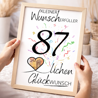 Geldgeschenk 87. Geburtstag Wunscherfüller | Digitaler Download | Last Minute Geschenkidee zum Ausdrucken