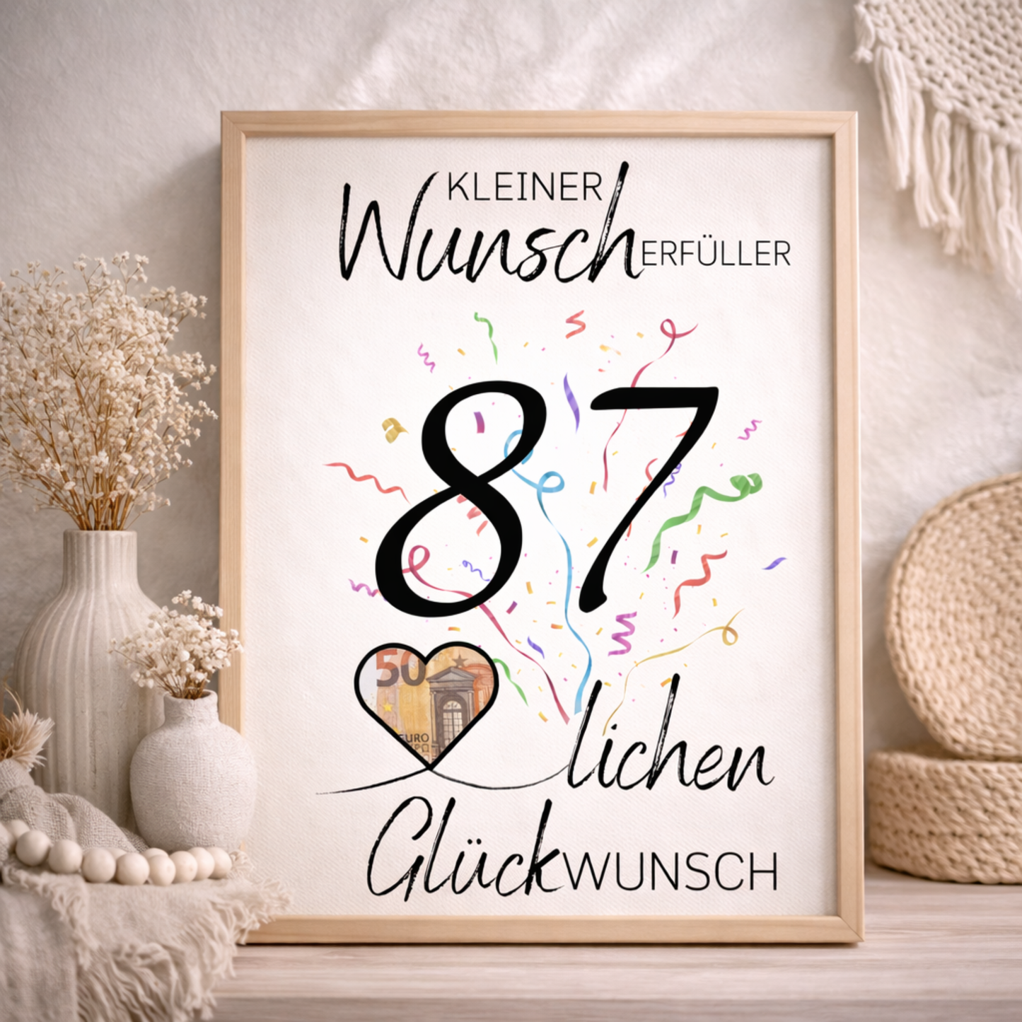 Geldgeschenk 87. Geburtstag Wunscherfüller | Digitaler Download | Last Minute Geschenkidee zum Ausdrucken