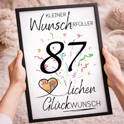 Geldgeschenk 87. Geburtstag Wunscherfüller | Digitaler Download | Last Minute Geschenkidee zum Ausdrucken