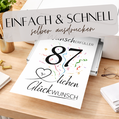 Geldgeschenk 87. Geburtstag Wunscherfüller | Digitaler Download | Last Minute Geschenkidee zum Ausdrucken