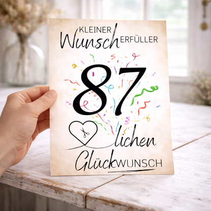 Geldgeschenk 87. Geburtstag Wunscherfüller | Digitaler Download | Last Minute Geschenkidee zum Ausdrucken