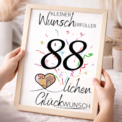 Geldgeschenk 88. Geburtstag Wunscherfüller | Digitaler Download | Last Minute Geschenkidee zum Ausdrucken