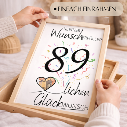 Geldgeschenk 89. Geburtstag Wunscherfüller | Digitaler Download | Last Minute Geschenkidee zum Ausdrucken