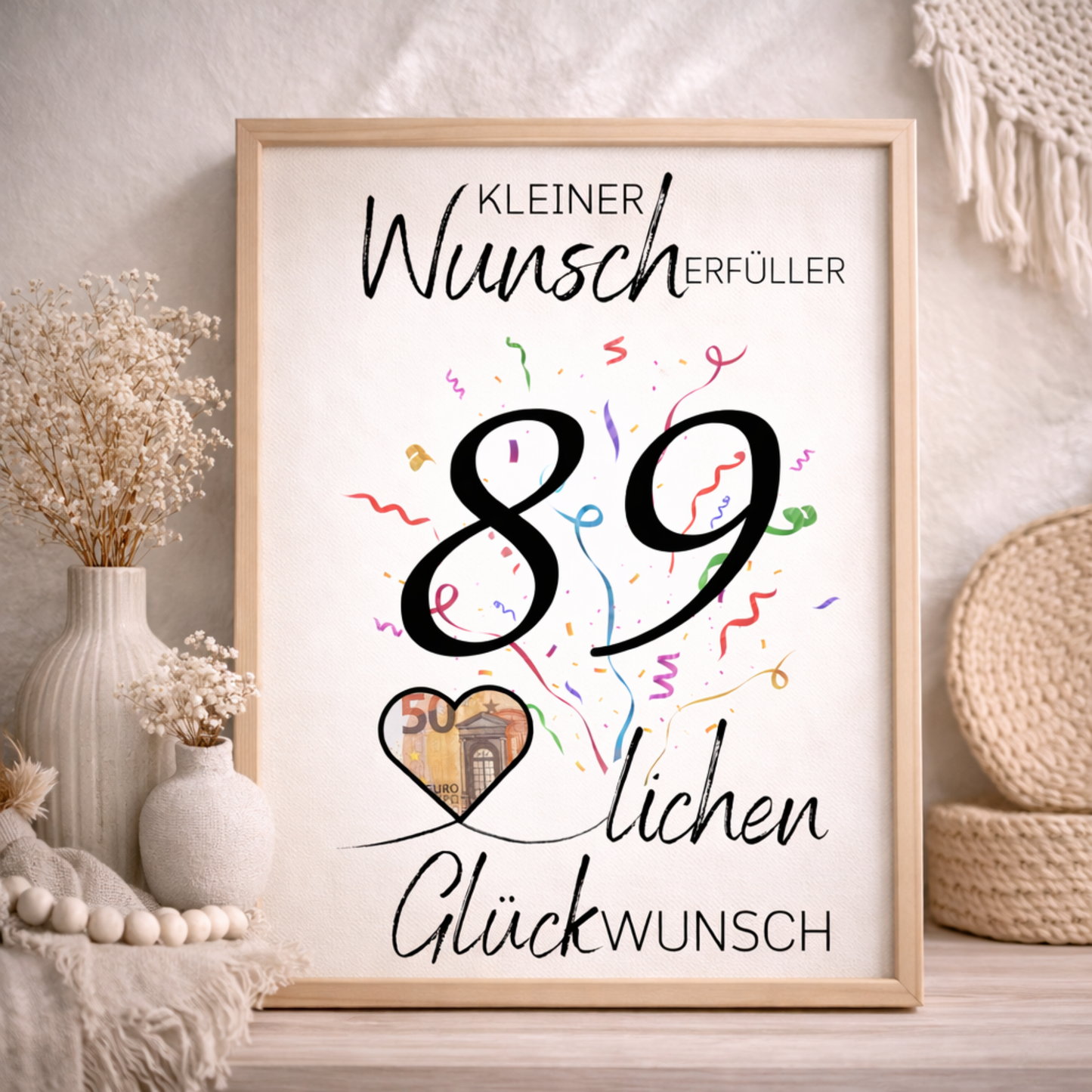 Geldgeschenk 89. Geburtstag Wunscherfüller | Digitaler Download | Last Minute Geschenkidee zum Ausdrucken