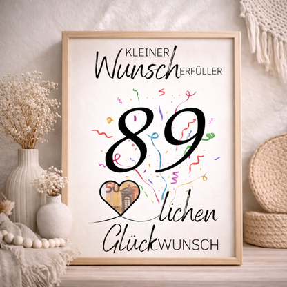 Geldgeschenk 89. Geburtstag Wunscherfüller | Digitaler Download | Last Minute Geschenkidee zum Ausdrucken