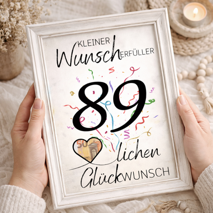 Geldgeschenk 89. Geburtstag Wunscherfüller | Digitaler Download | Last Minute Geschenkidee zum Ausdrucken