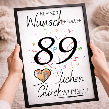 Geldgeschenk 89. Geburtstag Wunscherfüller | Digitaler Download | Last Minute Geschenkidee zum Ausdrucken
