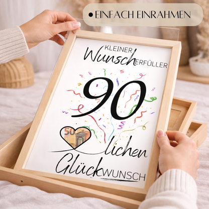 Geldgeschenk 90. Geburtstag Wunscherfüller | Digitaler Download | Last Minute Geschenkidee zum Ausdrucken