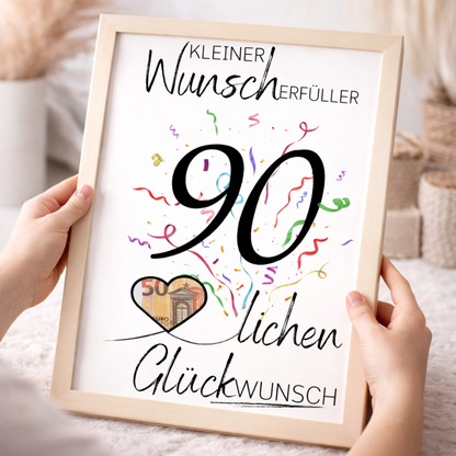 Geldgeschenk 90. Geburtstag Wunscherfüller | Digitaler Download | Last Minute Geschenkidee zum Ausdrucken