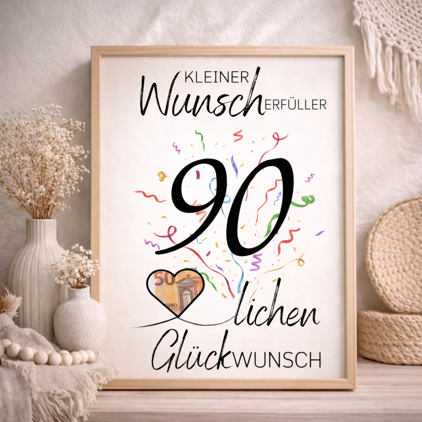 Geldgeschenk 90. Geburtstag Wunscherfüller | Digitaler Download | Last Minute Geschenkidee zum Ausdrucken