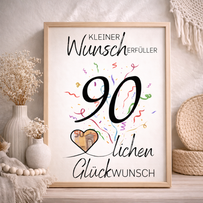 Geldgeschenk 90. Geburtstag Wunscherfüller | Digitaler Download | Last Minute Geschenkidee zum Ausdrucken
