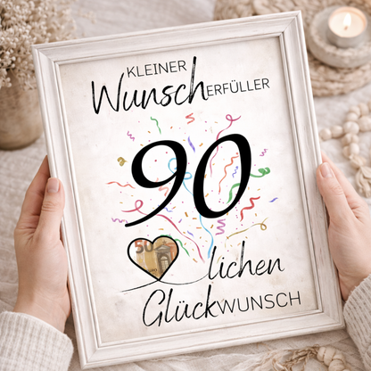 Geldgeschenk 90. Geburtstag Wunscherfüller | Digitaler Download | Last Minute Geschenkidee zum Ausdrucken