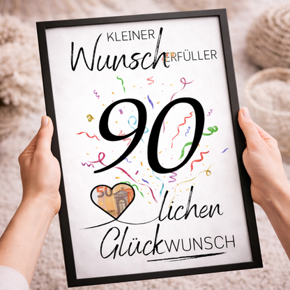Geldgeschenk 90. Geburtstag Wunscherfüller | Digitaler Download | Last Minute Geschenkidee zum Ausdrucken