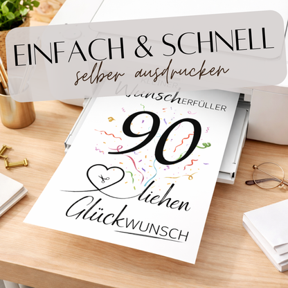 Geldgeschenk 90. Geburtstag Wunscherfüller | Digitaler Download | Last Minute Geschenkidee zum Ausdrucken